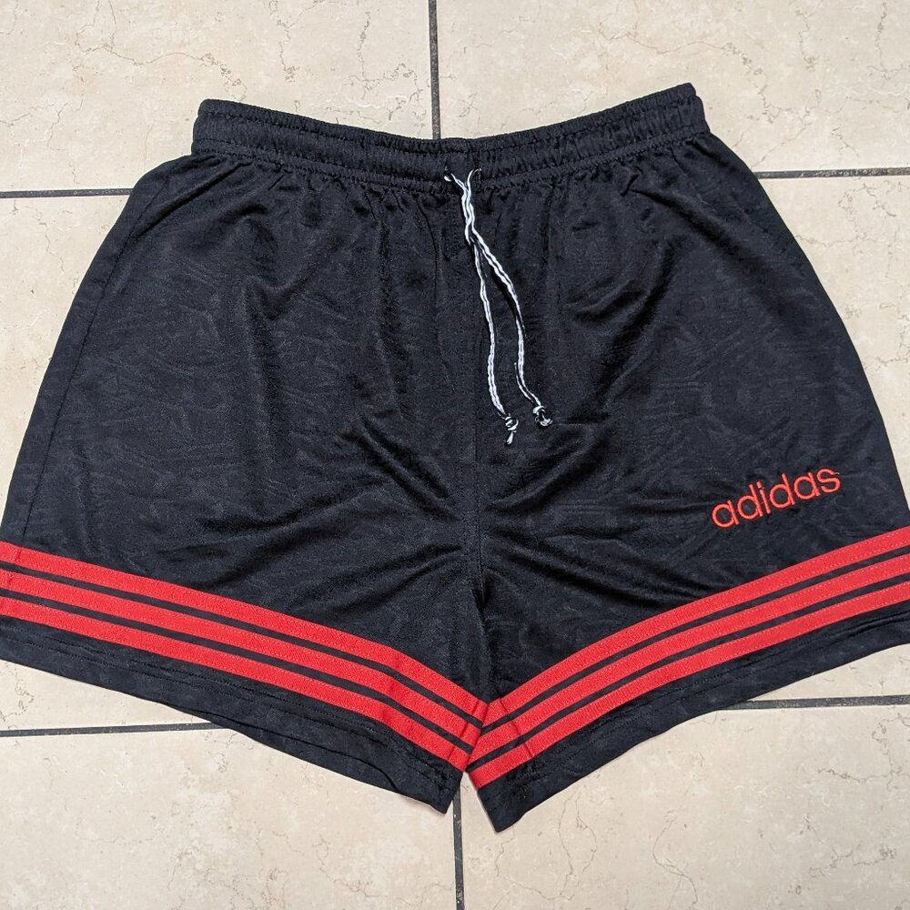 Vintage Adidas 1994 Soccer Short Men's Large Black/Red Stripes Pre-Owned